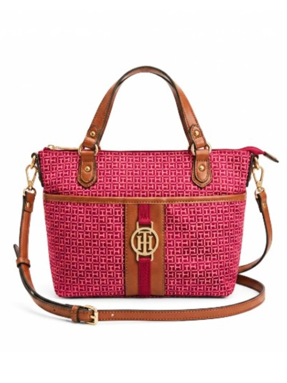 Tommy Hilfiger Red Monogram Crossbody Satchel Bag
